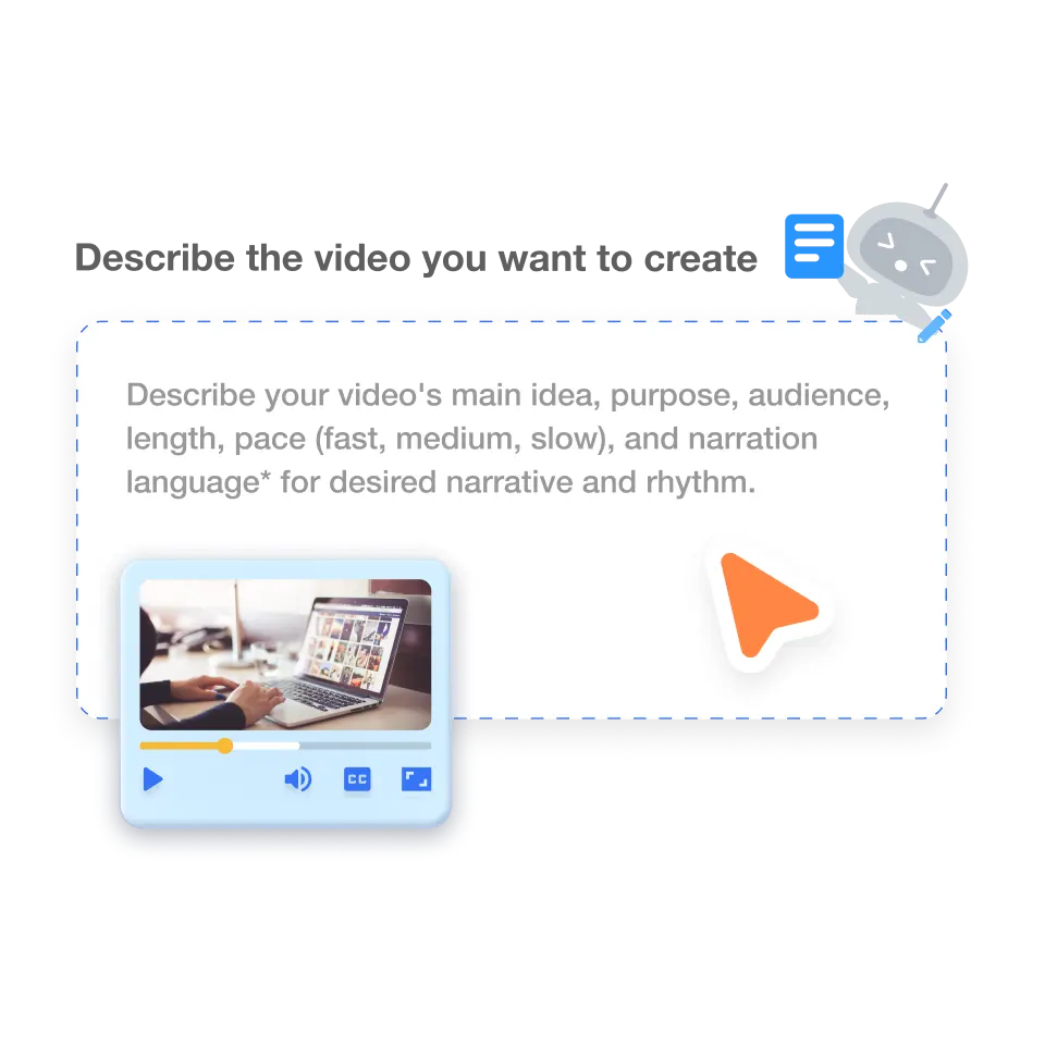 Online Course Video Creator interface for starting video projects using ideas, text prompts, and existing footage on Visla.